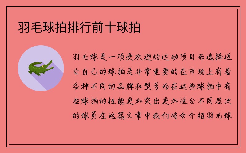 羽毛球拍排行前十球拍